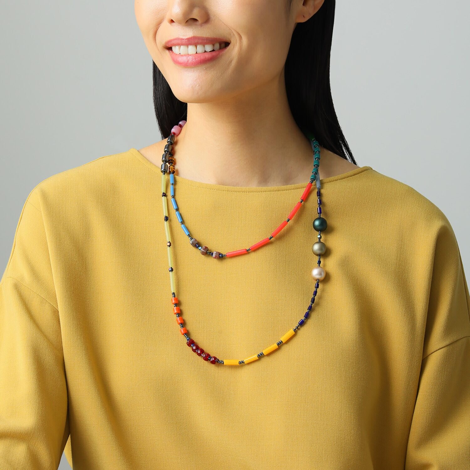 アビステ ウンゲル社 ガラスビーズ マルチカラー スーパーロングネックレス