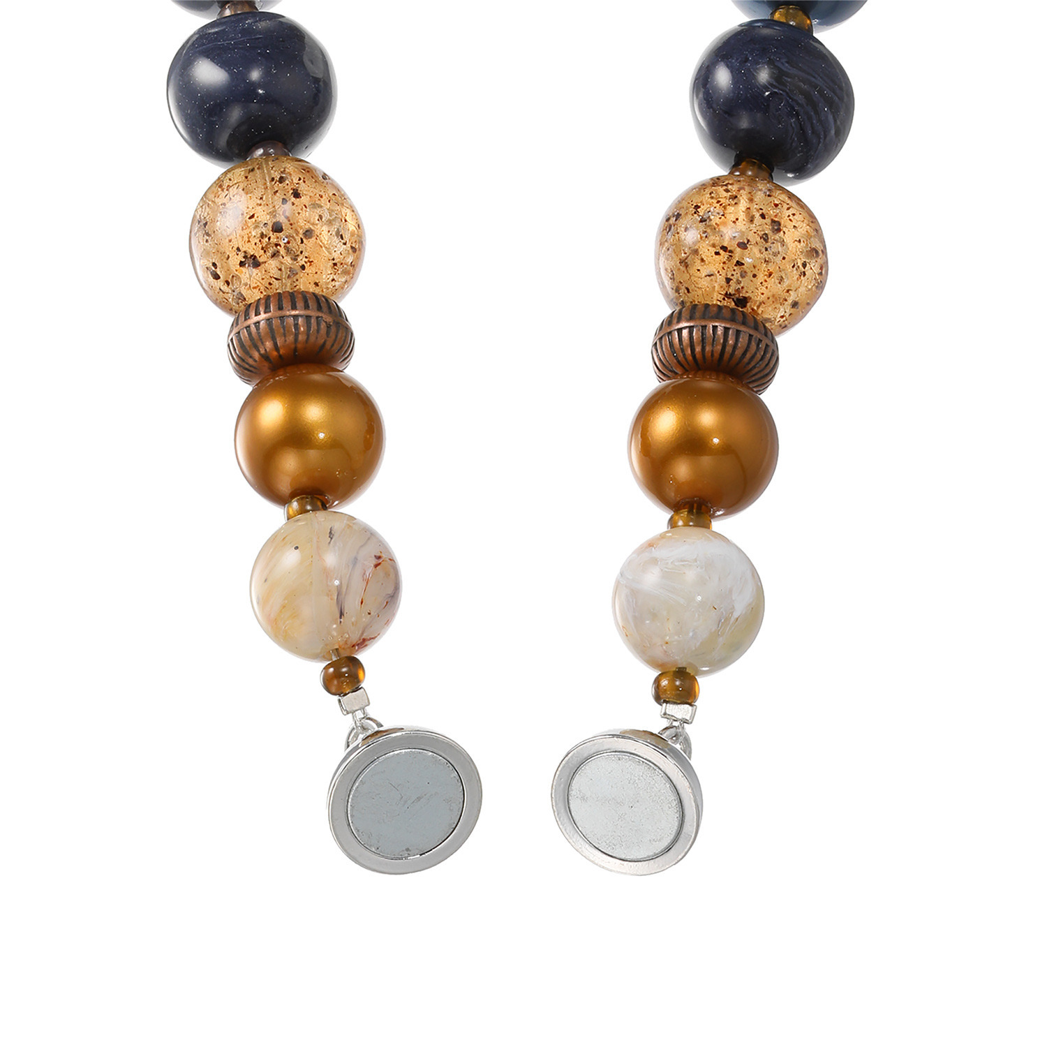 アビステ バルター社 レジンビーズ ブラウン＆ネイビー ロングネックレス