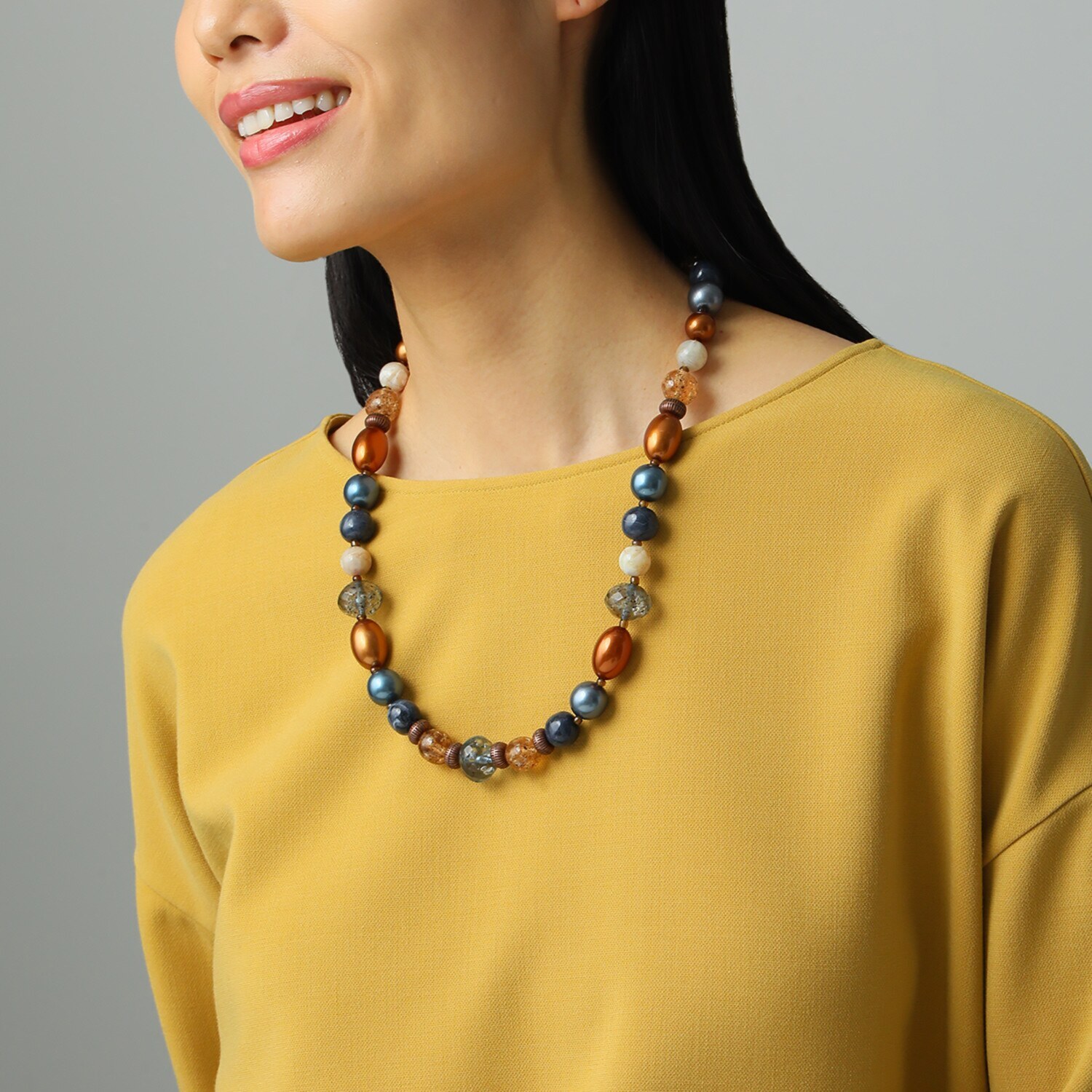 アビステ バルター社 レジンビーズ ブラウン＆ネイビー ロングネックレス