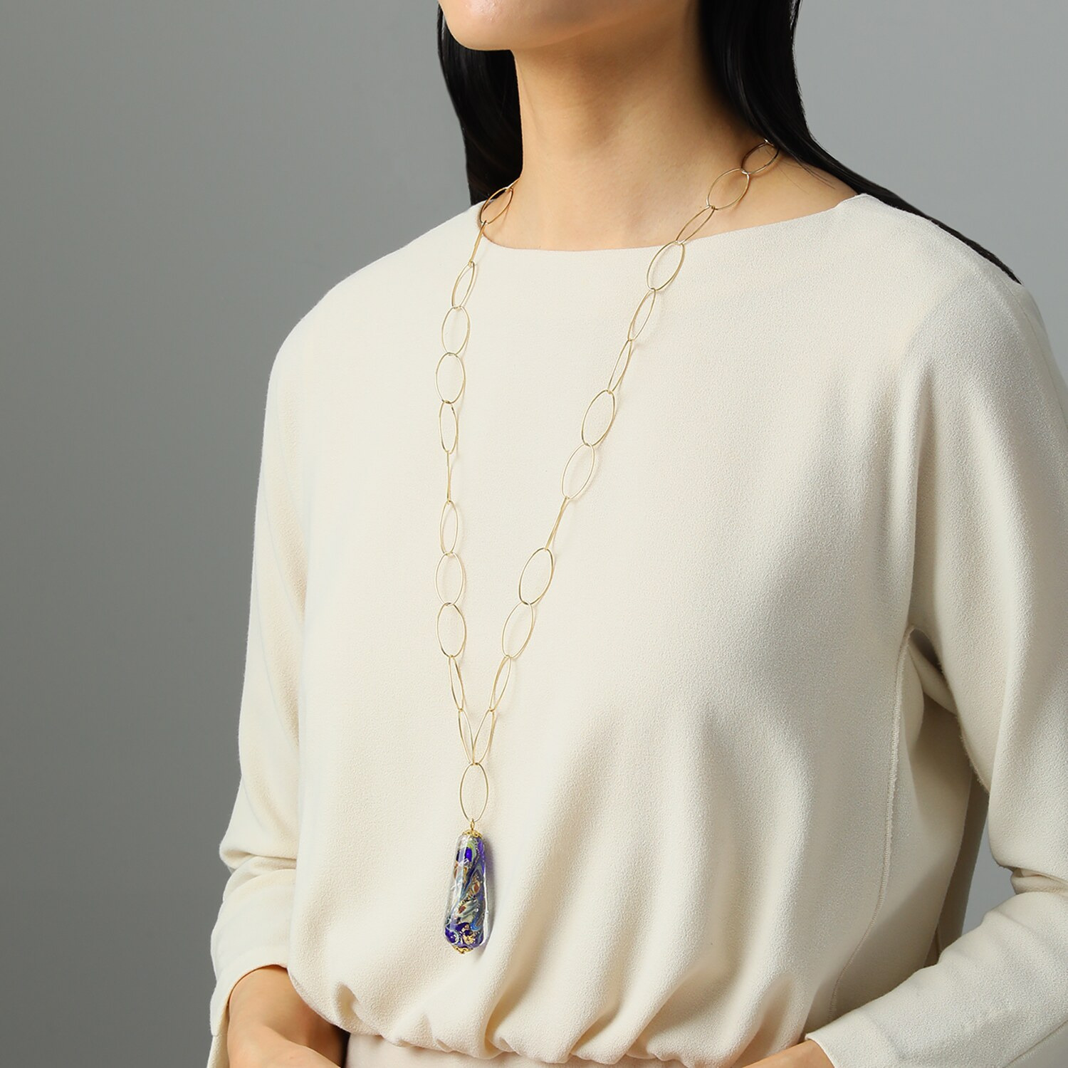 アビステ ベネチアンガラス ソンメルソビーズ オーバルロングネックレス