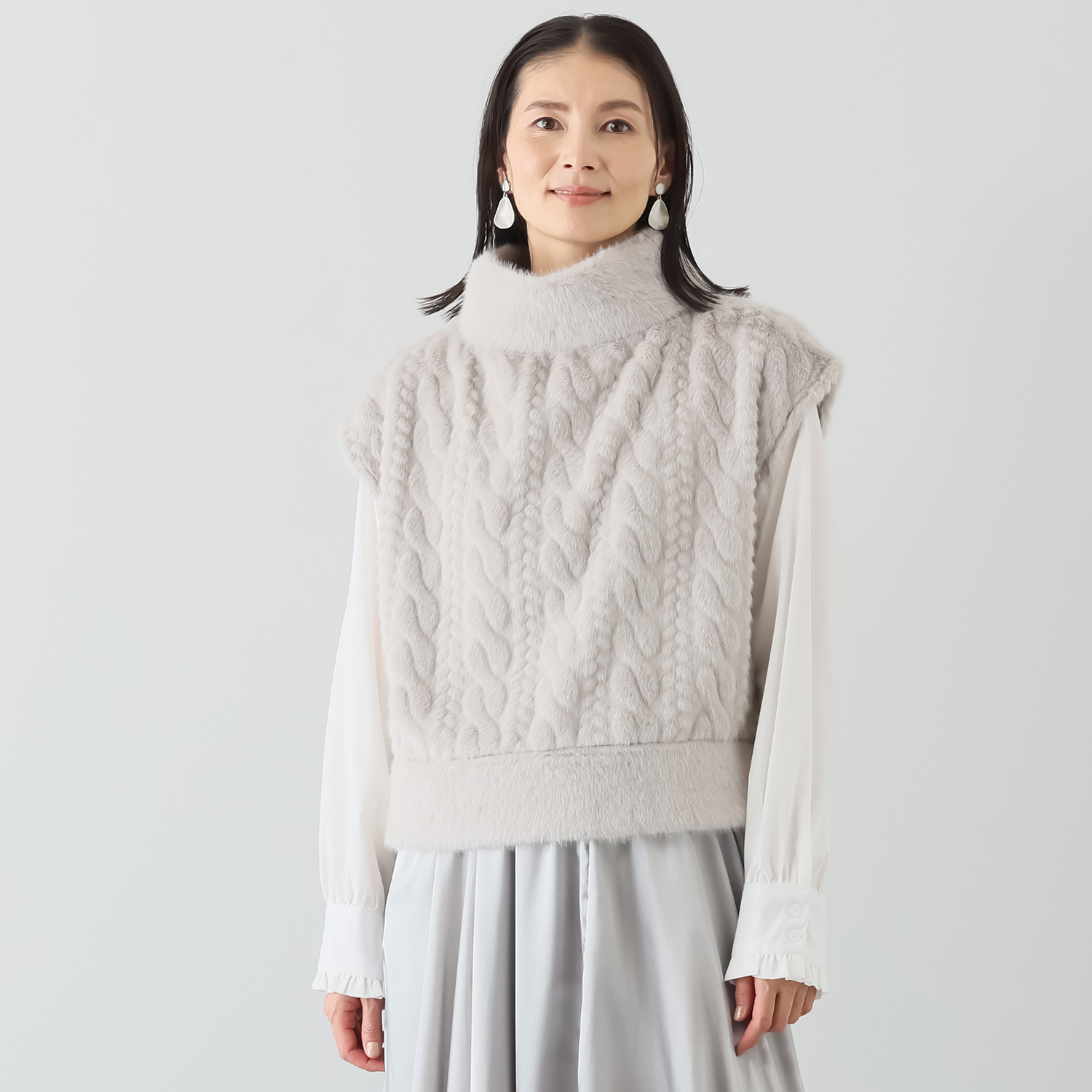 スタイル・ラヴィー ケーブル編風エコファー＆ 無地エコファーミックス コーディネイトＵＰ ガーリーベスト