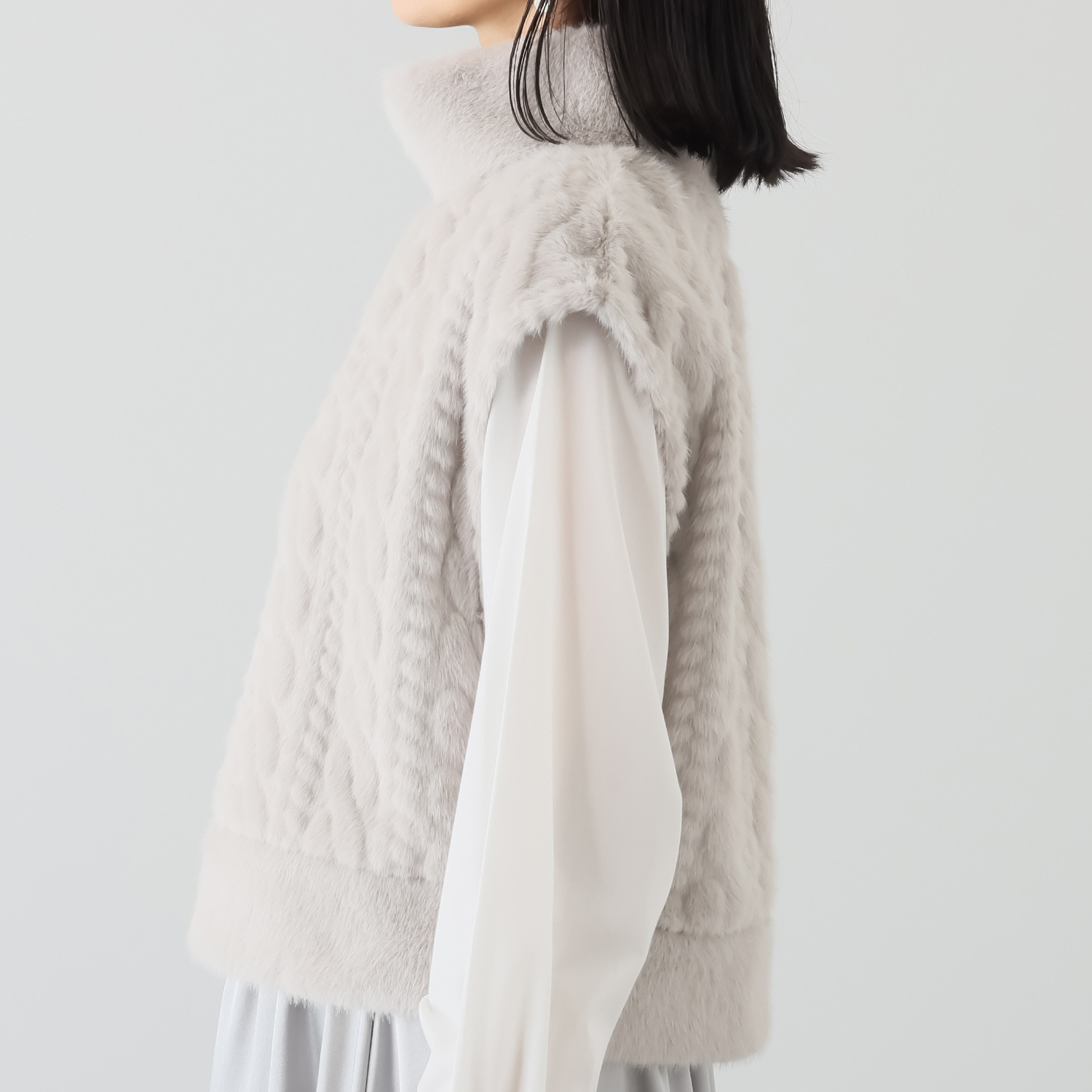 スタイル・ラヴィー ケーブル編風エコファー＆ 無地エコファーミックス コーディネイトＵＰ ガーリーベスト