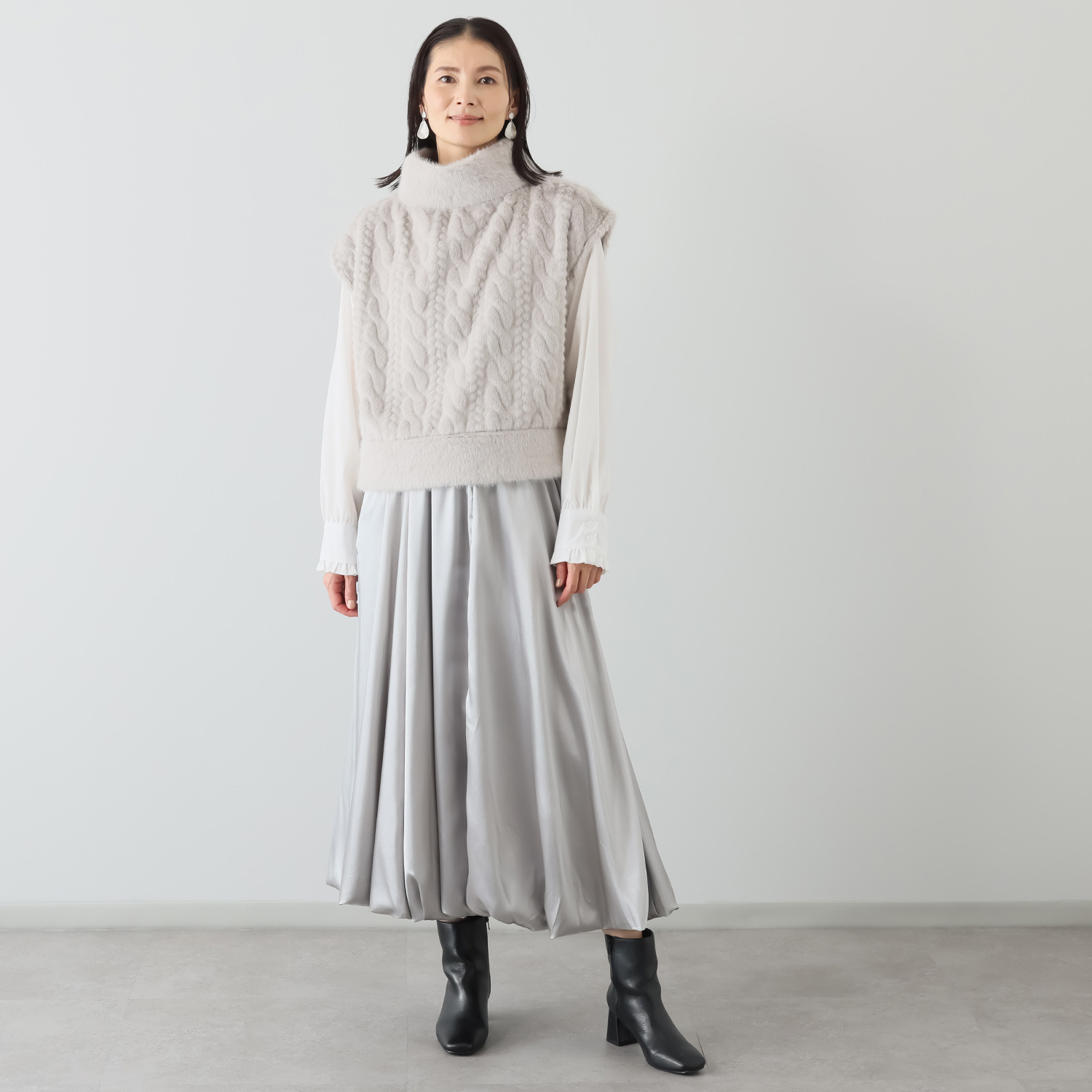 スタイル・ラヴィー ケーブル編風エコファー＆ 無地エコファーミックス コーディネイトＵＰ ガーリーベスト