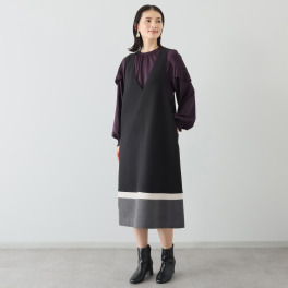 スタイル・ラヴィー バイカラー切替 ウールライクフラノ ジャンスカワンピース