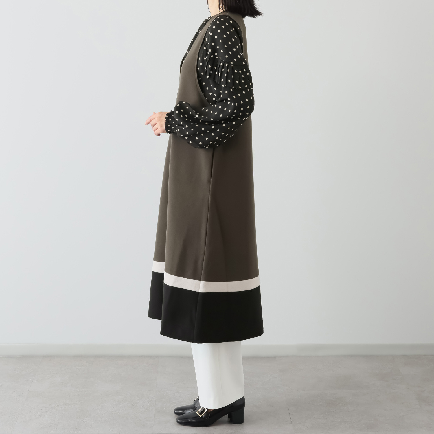 スタイル・ラヴィー バイカラー切替 ウールライクフラノ ジャンスカワンピース