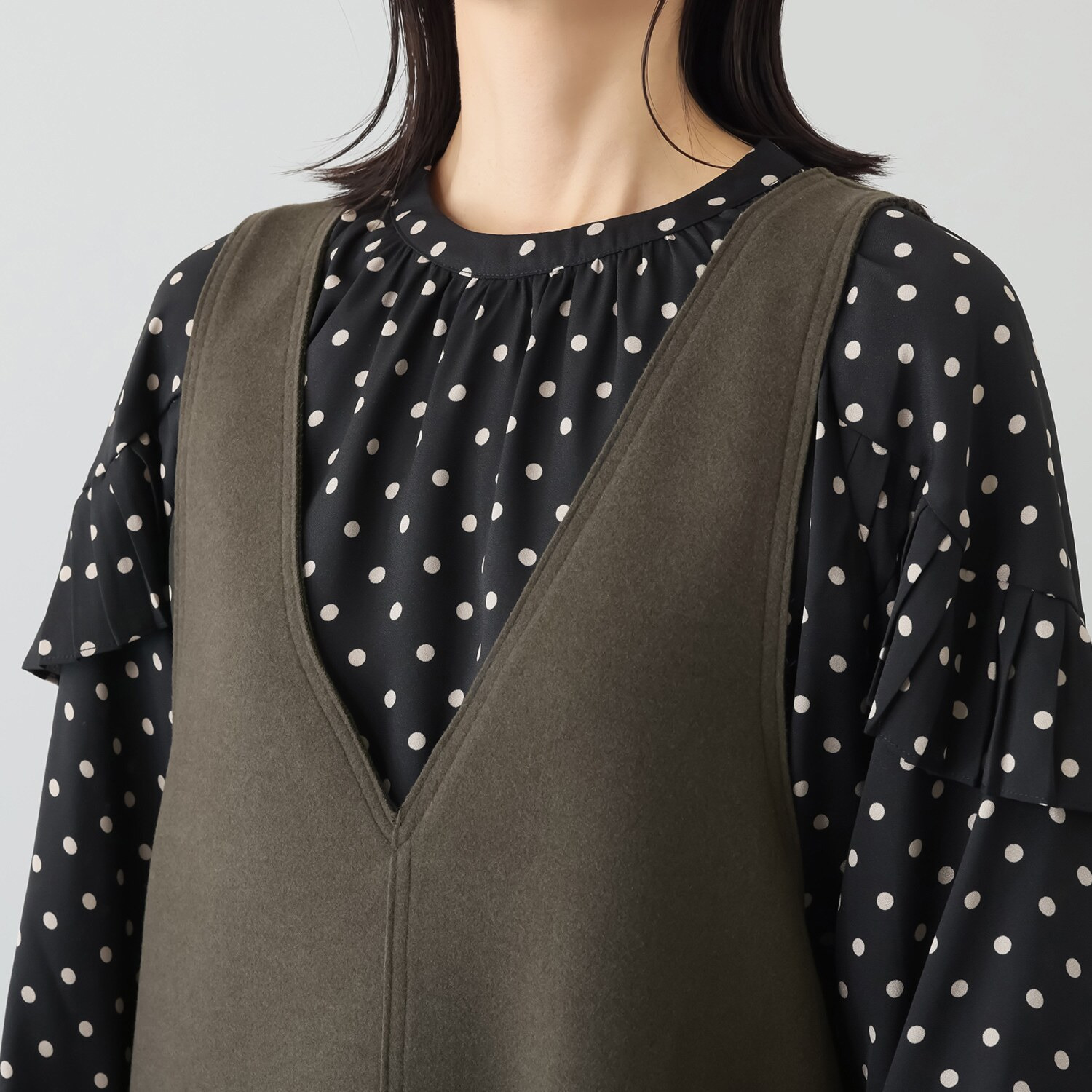 スタイル・ラヴィー バイカラー切替 ウールライクフラノ ジャンスカワンピース