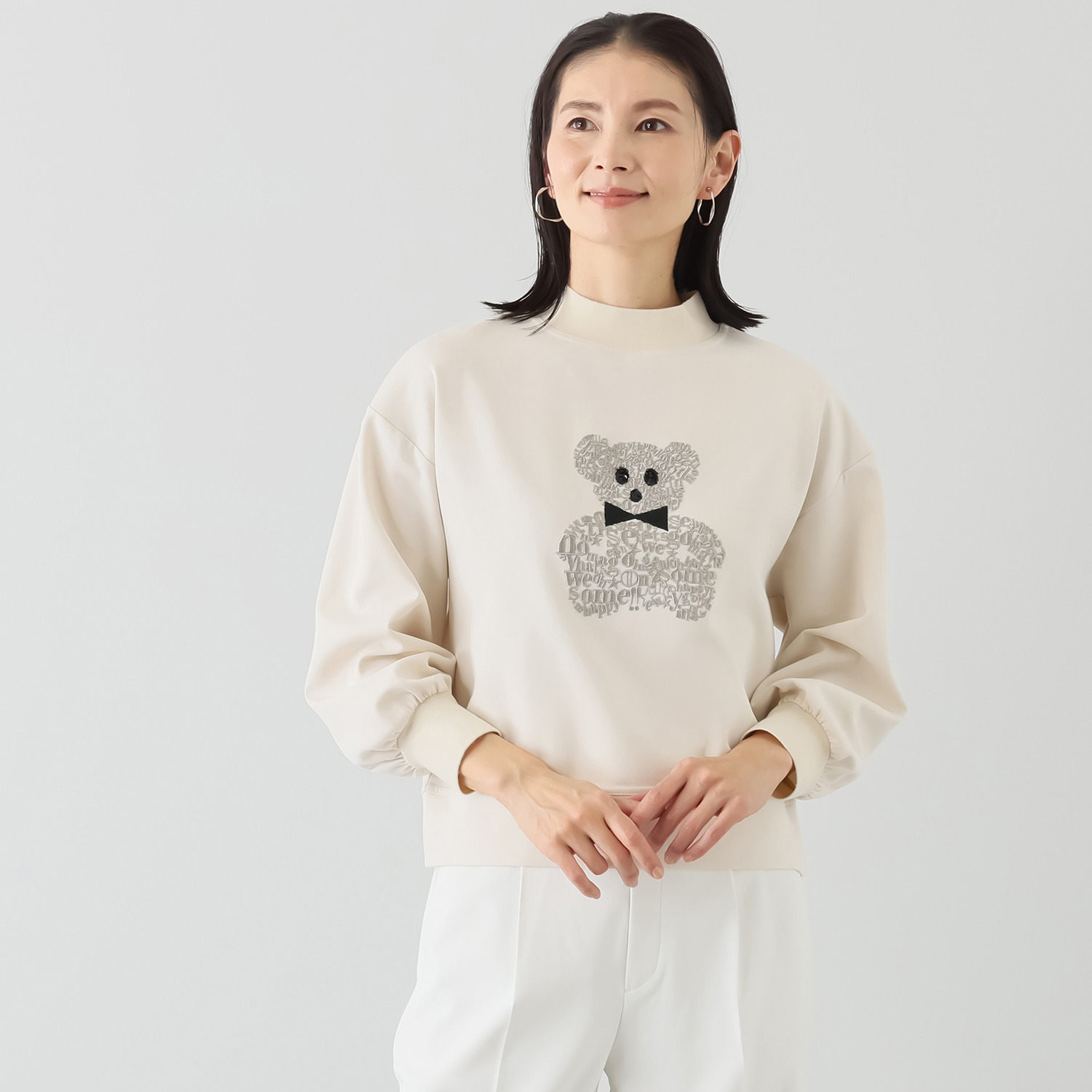 スタイル・ラヴィー ハイネックリブ使い 抱きしめたくなる ベアちゃん カットソープルオーバー