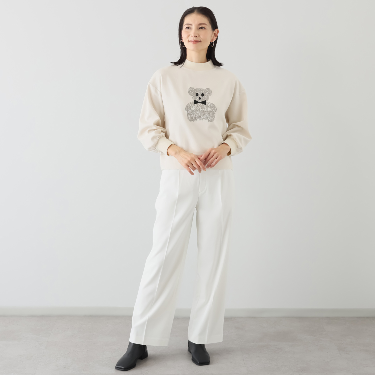 スタイル・ラヴィー ハイネックリブ使い 抱きしめたくなる ベアちゃん カットソープルオーバー