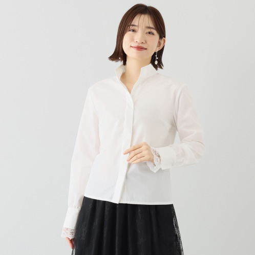 ボンボン・エ・ショコラ　カフスレース付　スタンドカラーシャツ