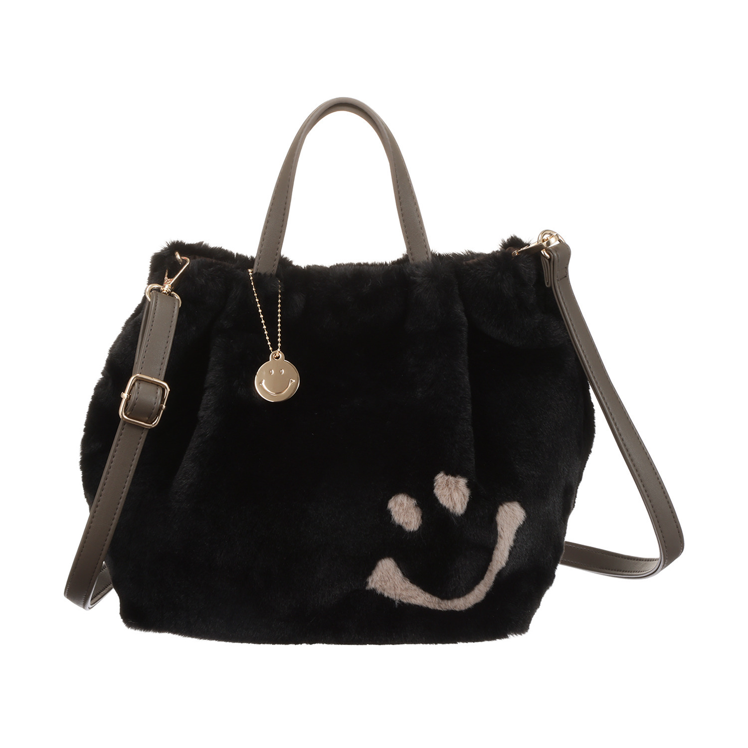 クーコ スマイリーフェイス エコファー ２ウェイトートバッグ