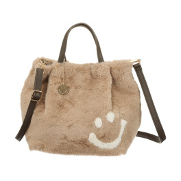 クーコ スマイリーフェイス エコファー ２ウェイトートバッグ