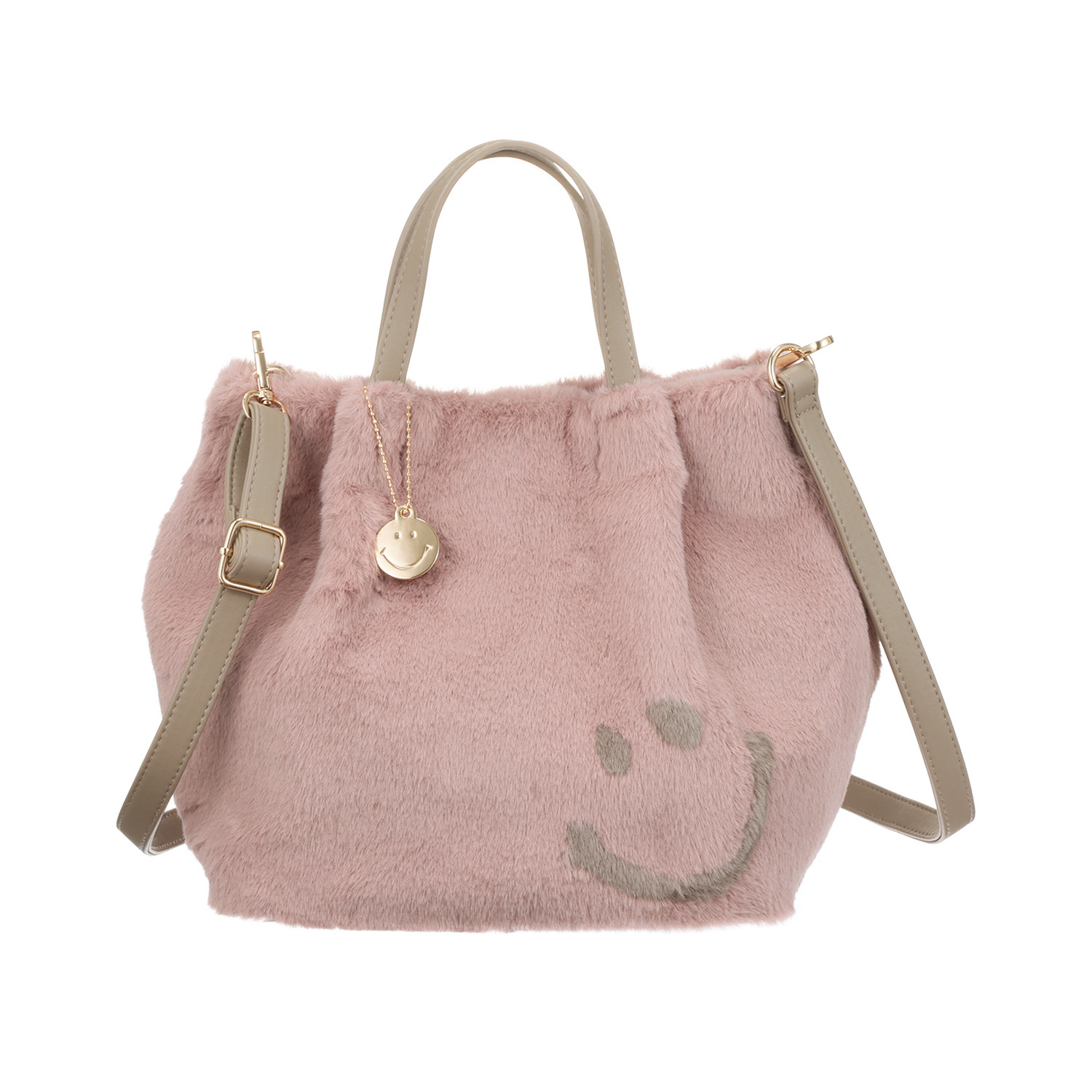 クーコ スマイリーフェイス エコファー ２ウェイトートバッグ