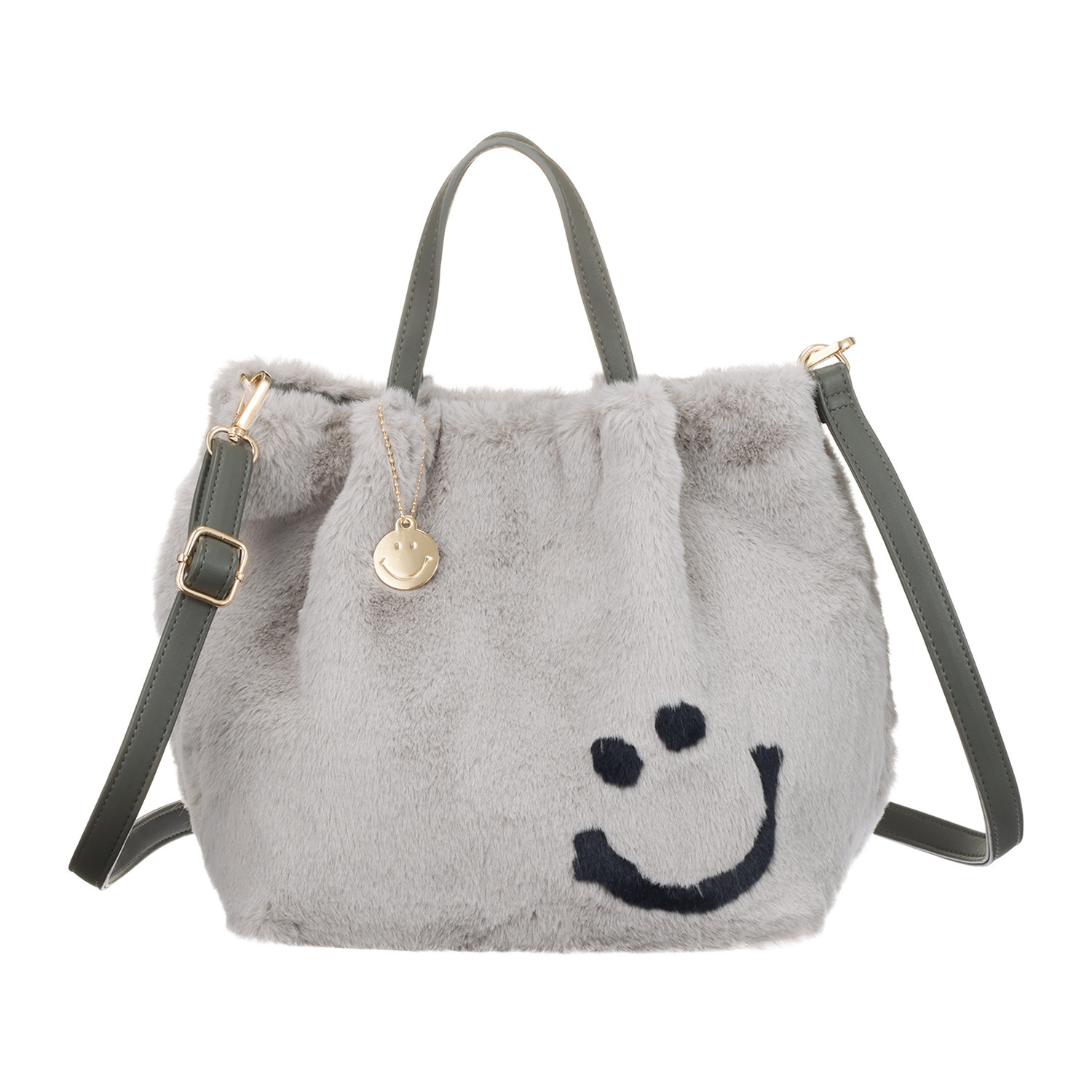 クーコ スマイリーフェイス エコファー ２ウェイトートバッグ