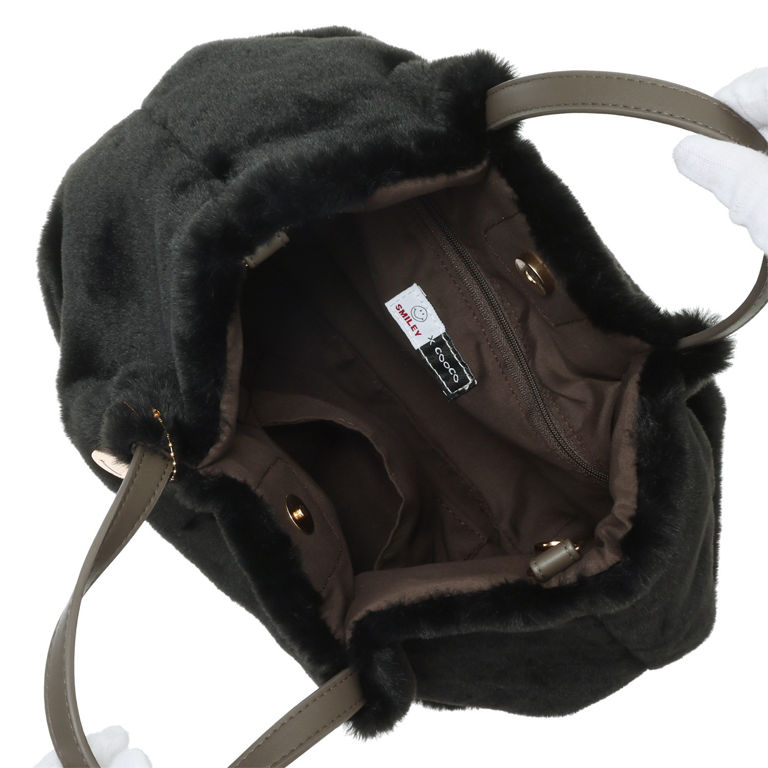 クーコ スマイリーフェイス エコファー ２ウェイトートバッグ