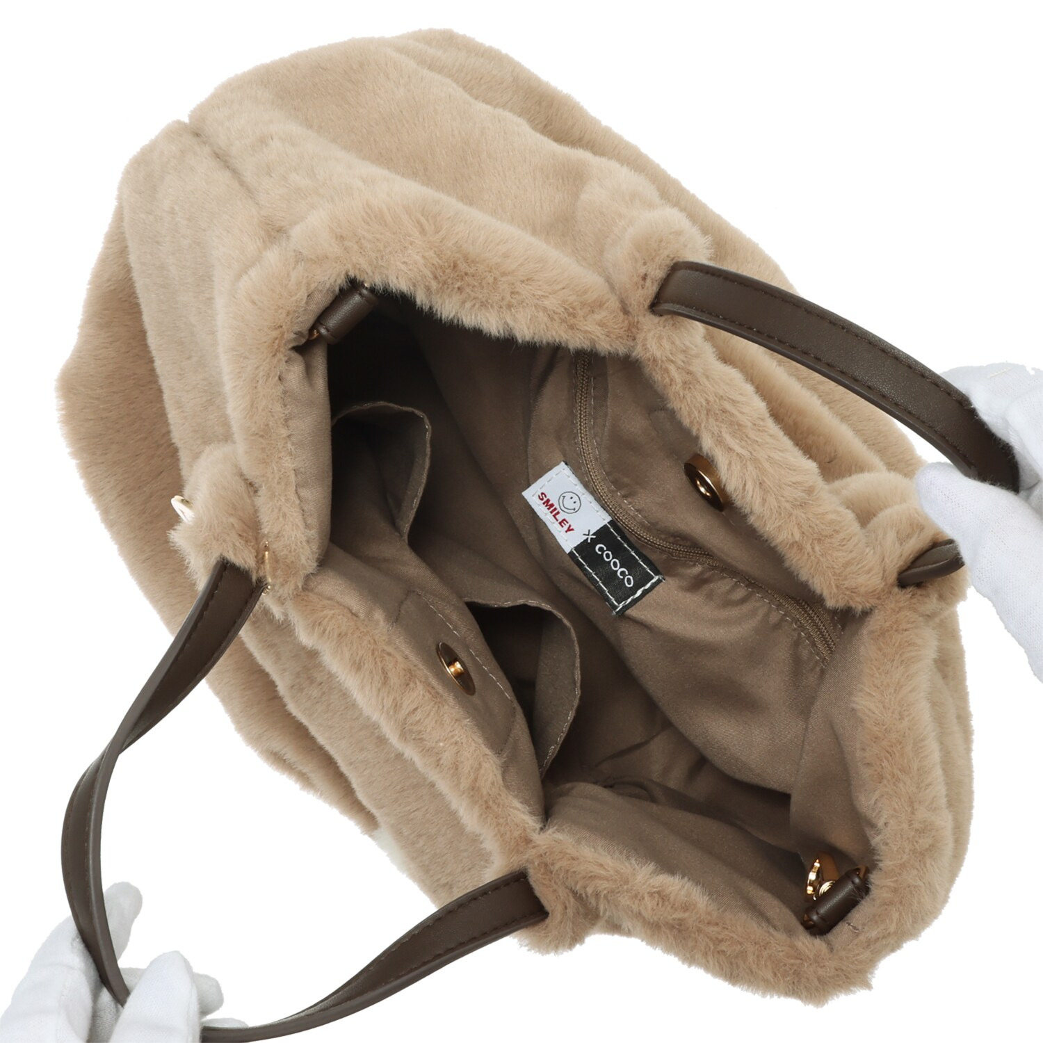 クーコ スマイリーフェイス エコファー ２ウェイトートバッグ