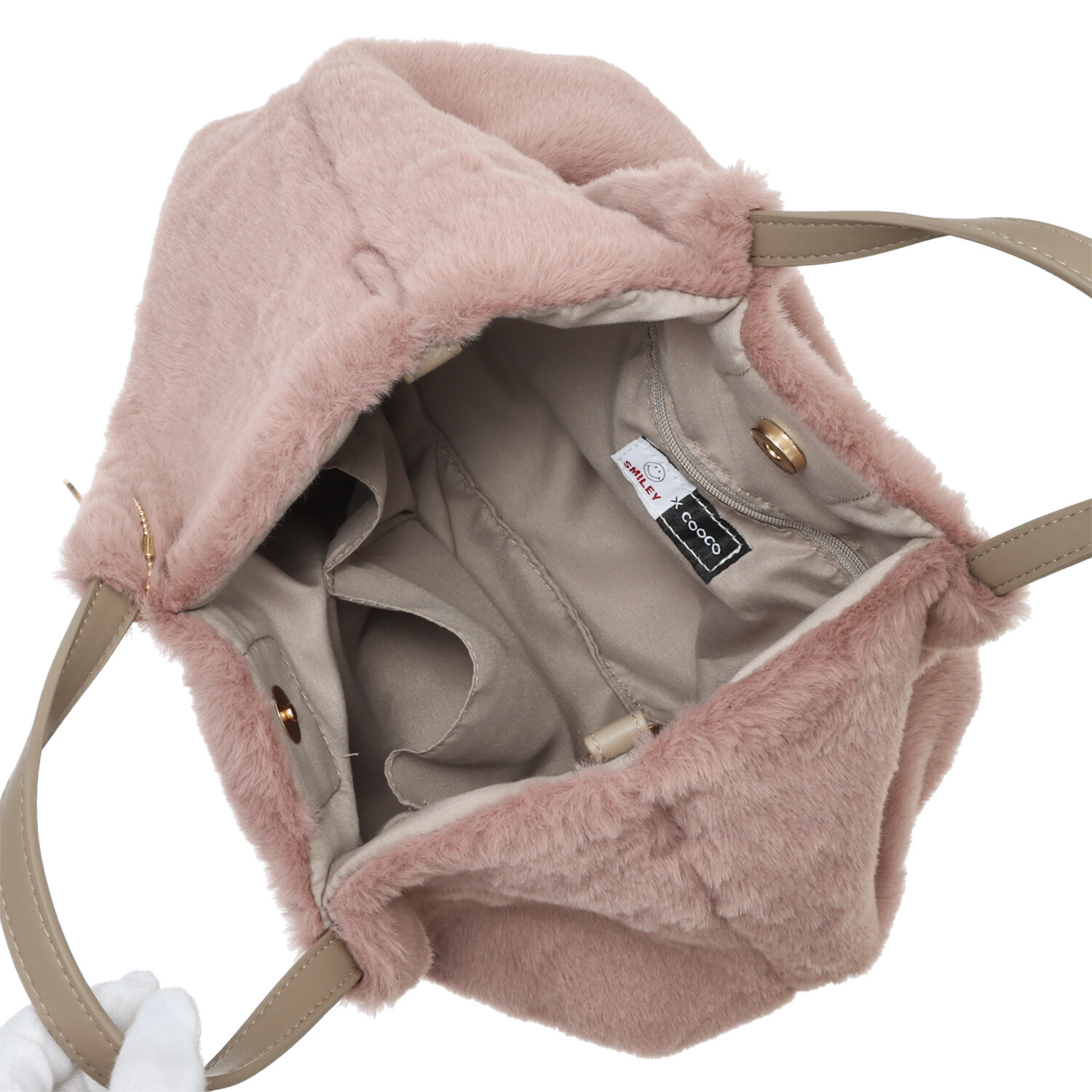 クーコ スマイリーフェイス エコファー ２ウェイトートバッグ