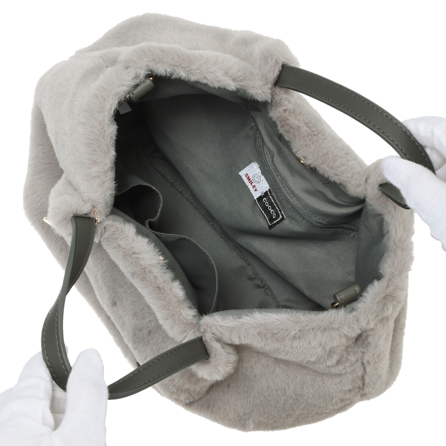 クーコ スマイリーフェイス エコファー ２ウェイトートバッグ