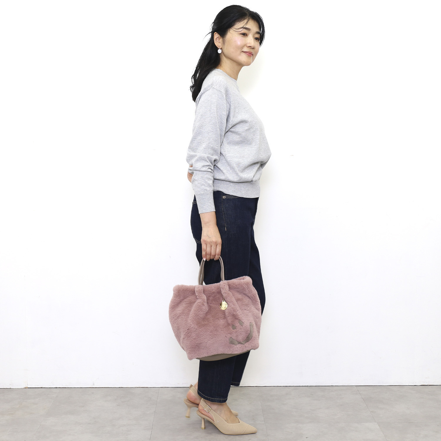 クーコ スマイリーフェイス エコファー ２ウェイトートバッグ