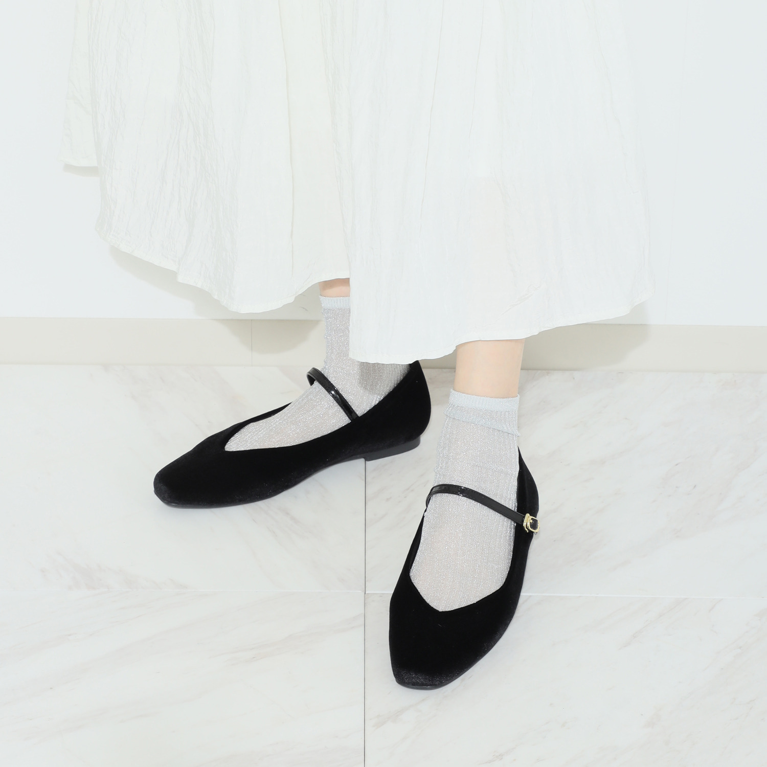 モルティ ベロア メリージェーンパンプス