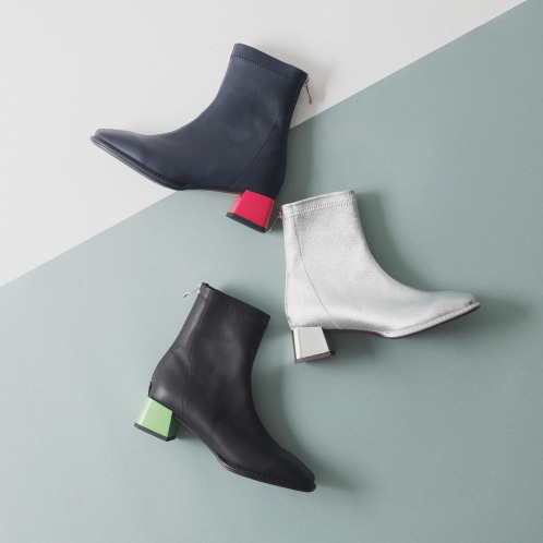 ニカル　ストレッチシープレザー　バイカラーヒールブーツ