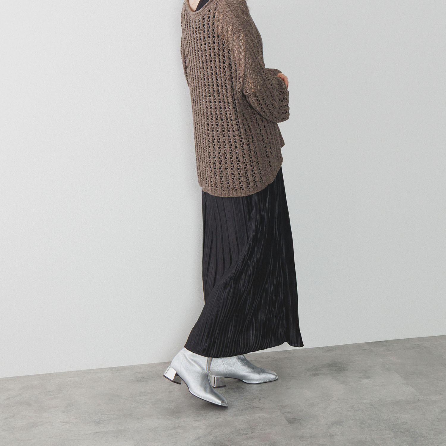 ニカル ストレッチシープレザー バイカラーヒールブーツ