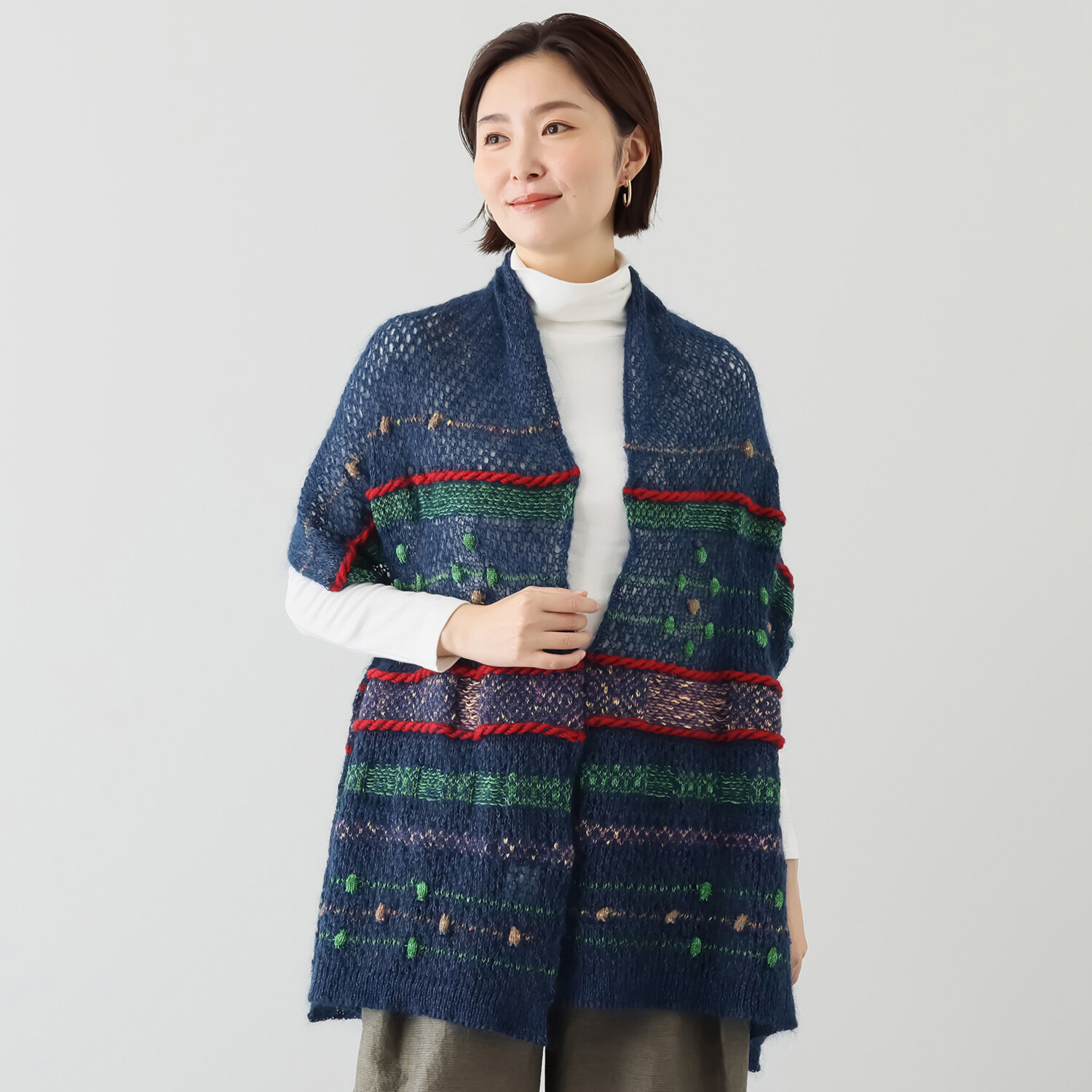 エム　アンド　キョウコ モヘヤ混 メッシュジャガード ショール