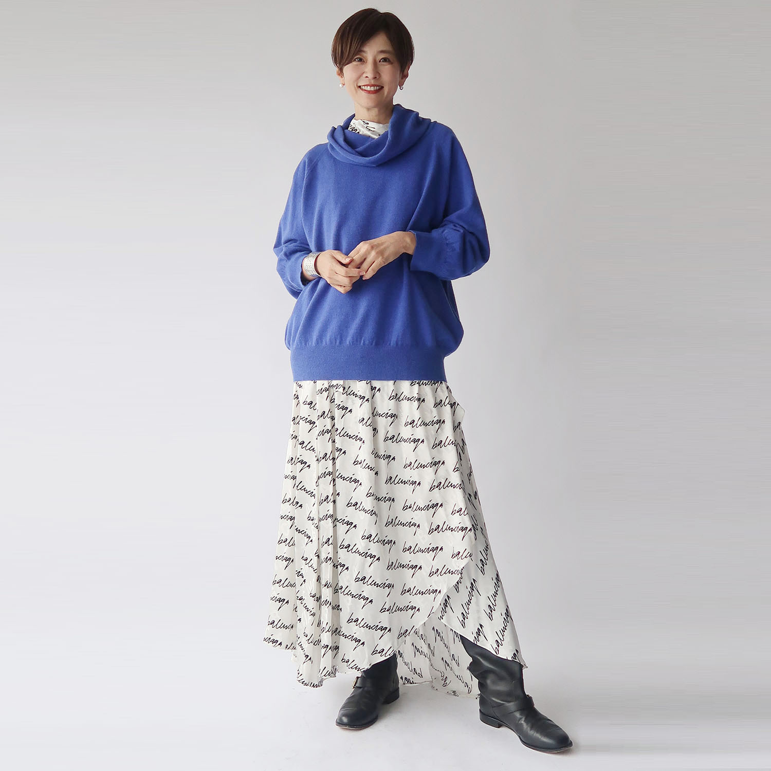 クワンティシ ストライプカフス付 オフタートル ニットプルオーバー