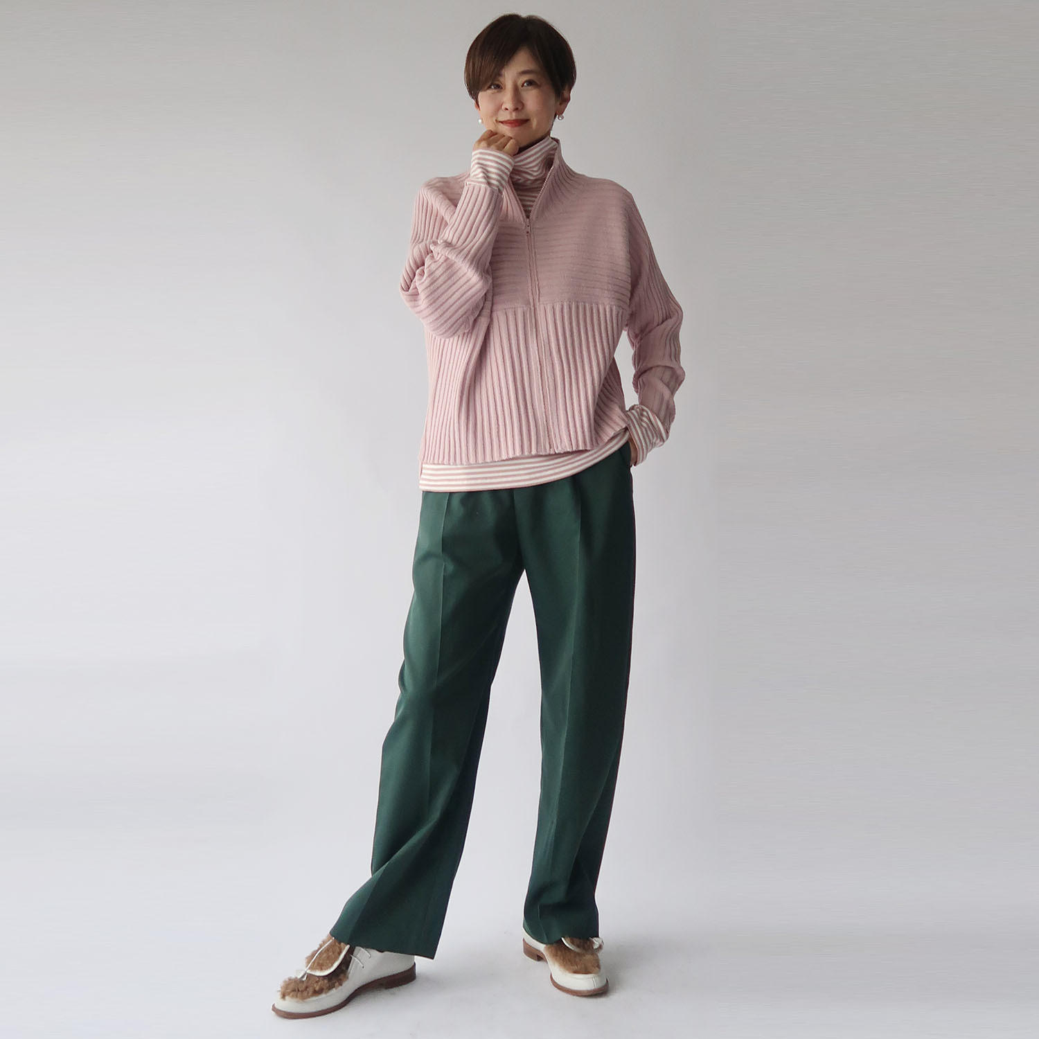 クワンティシ ボーダーカットソー ハイネックプルオーバー