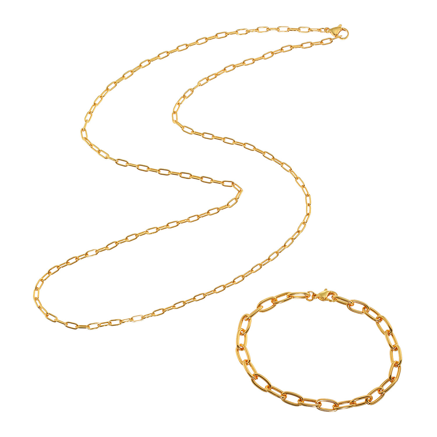 ワールドコインズ ステンレス シンプル ロングネックレス＆ ブレスレットセット