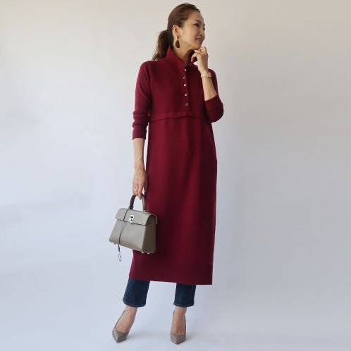 フーア　フロントボタン　ハイネック　ニットワンピース