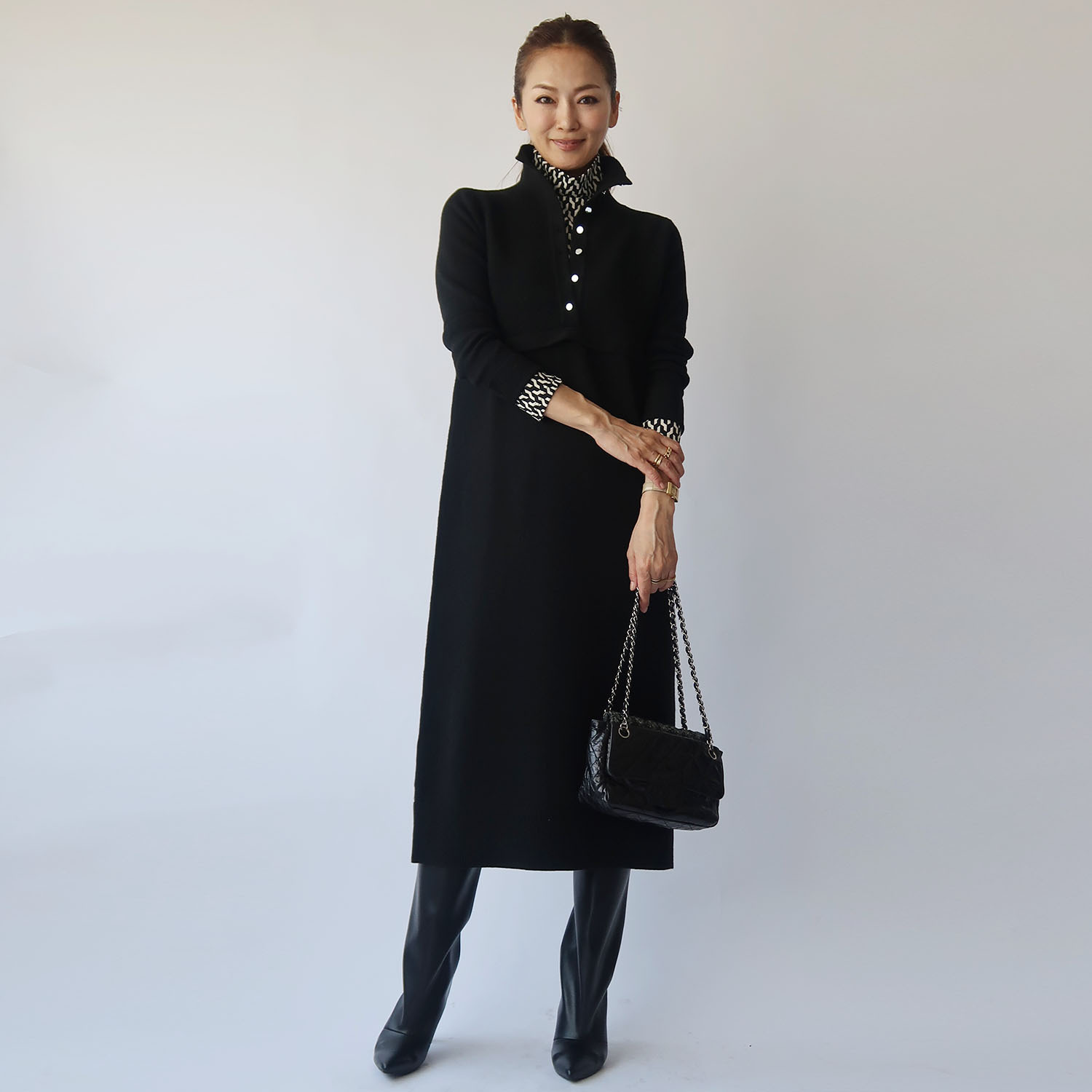 フーア ジオメトリック柄 ハイネック カットソープルオーバー