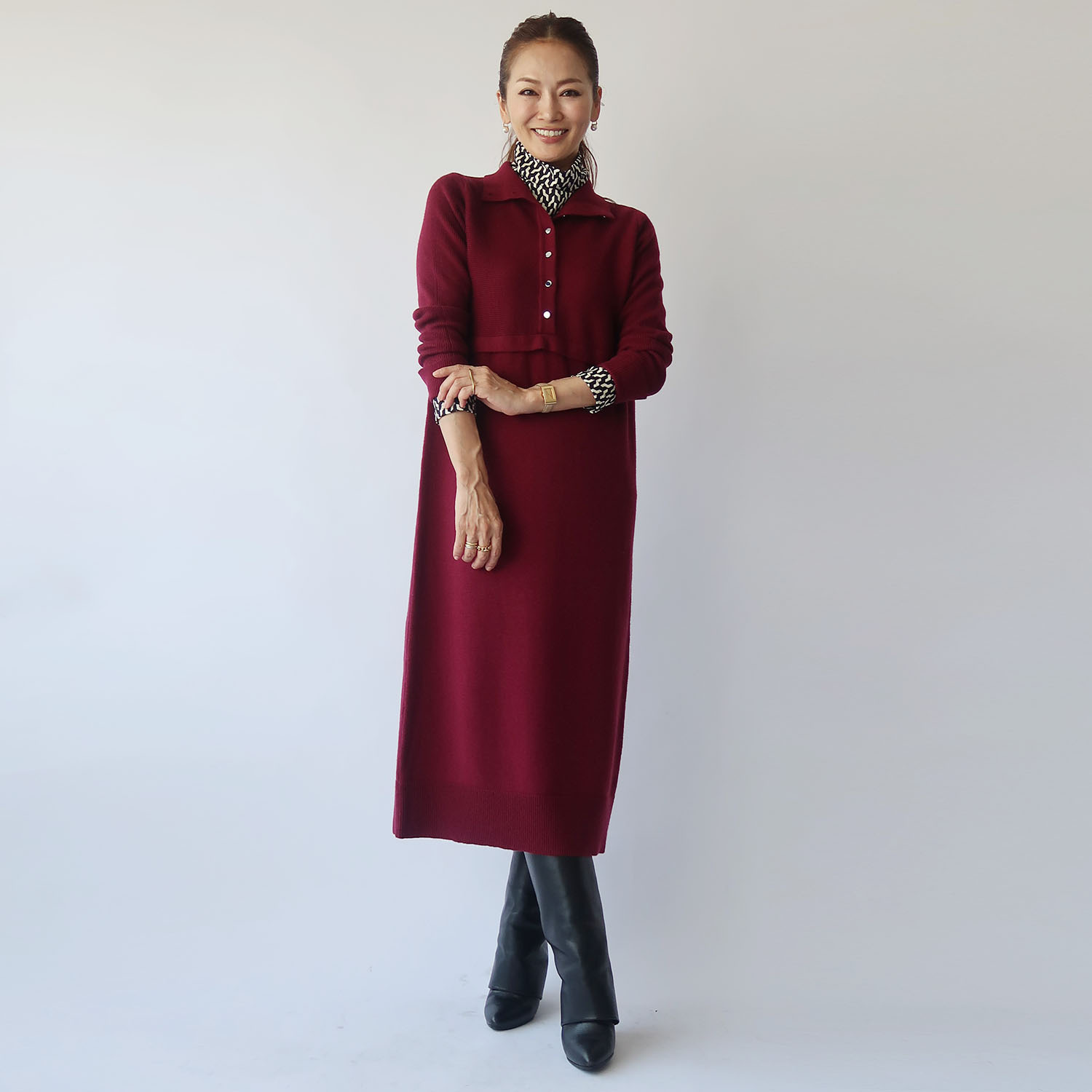 フーア ジオメトリック柄 ハイネック カットソープルオーバー