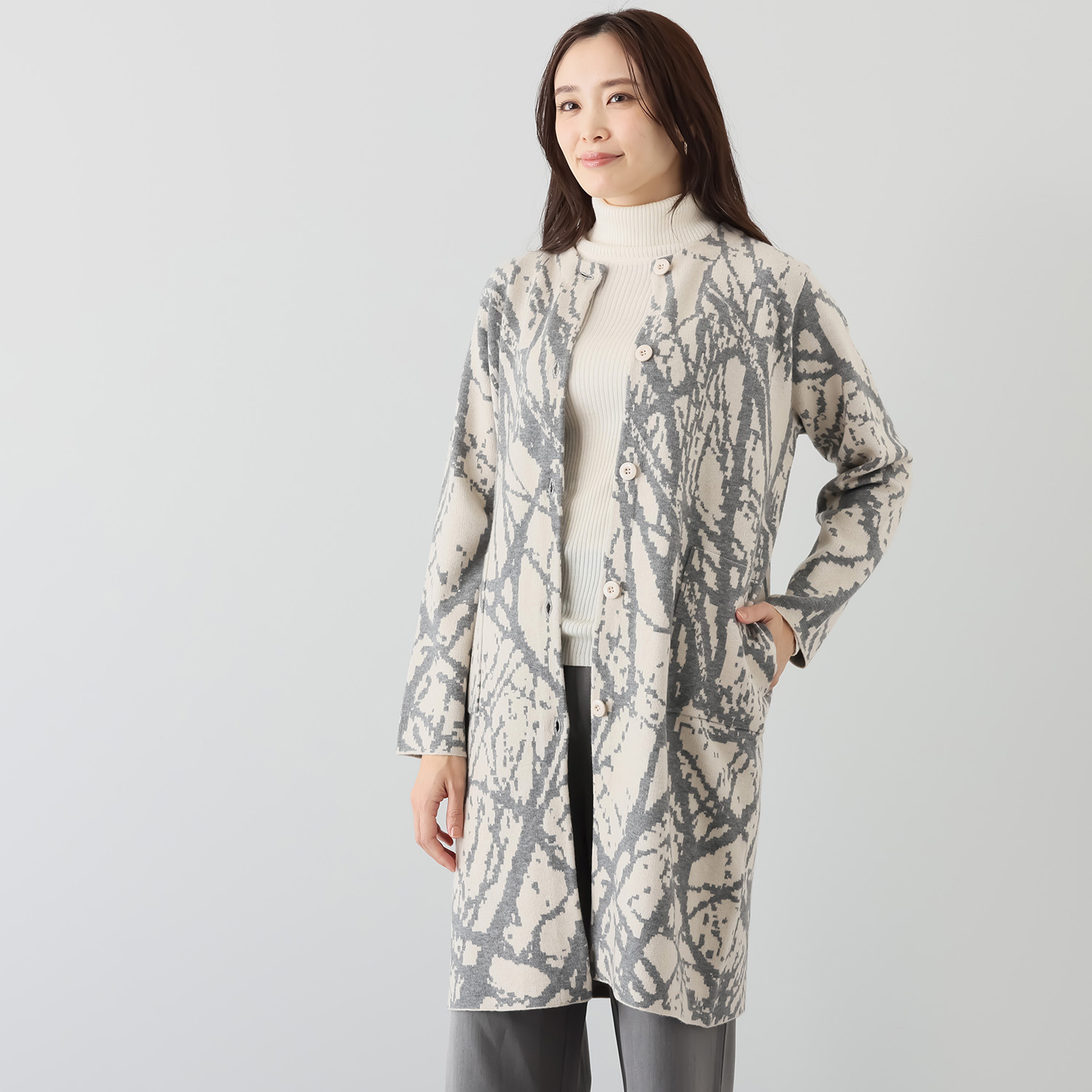 フーア ジャガード ニットコート