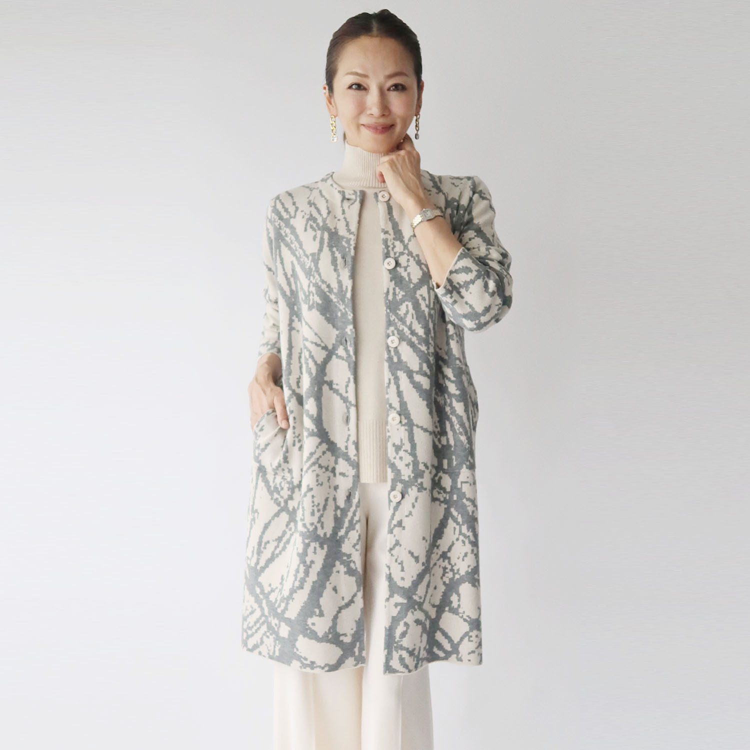 フーア ジャガード ニットコート