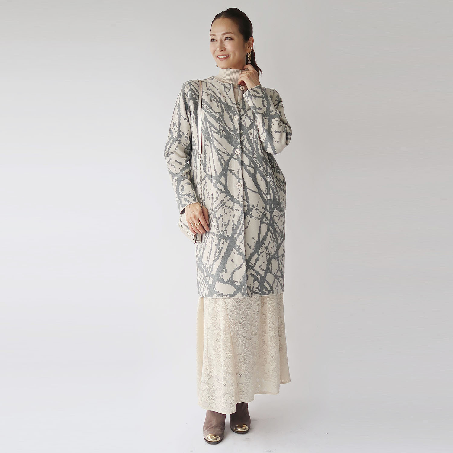 フーア ジャガード ニットコート