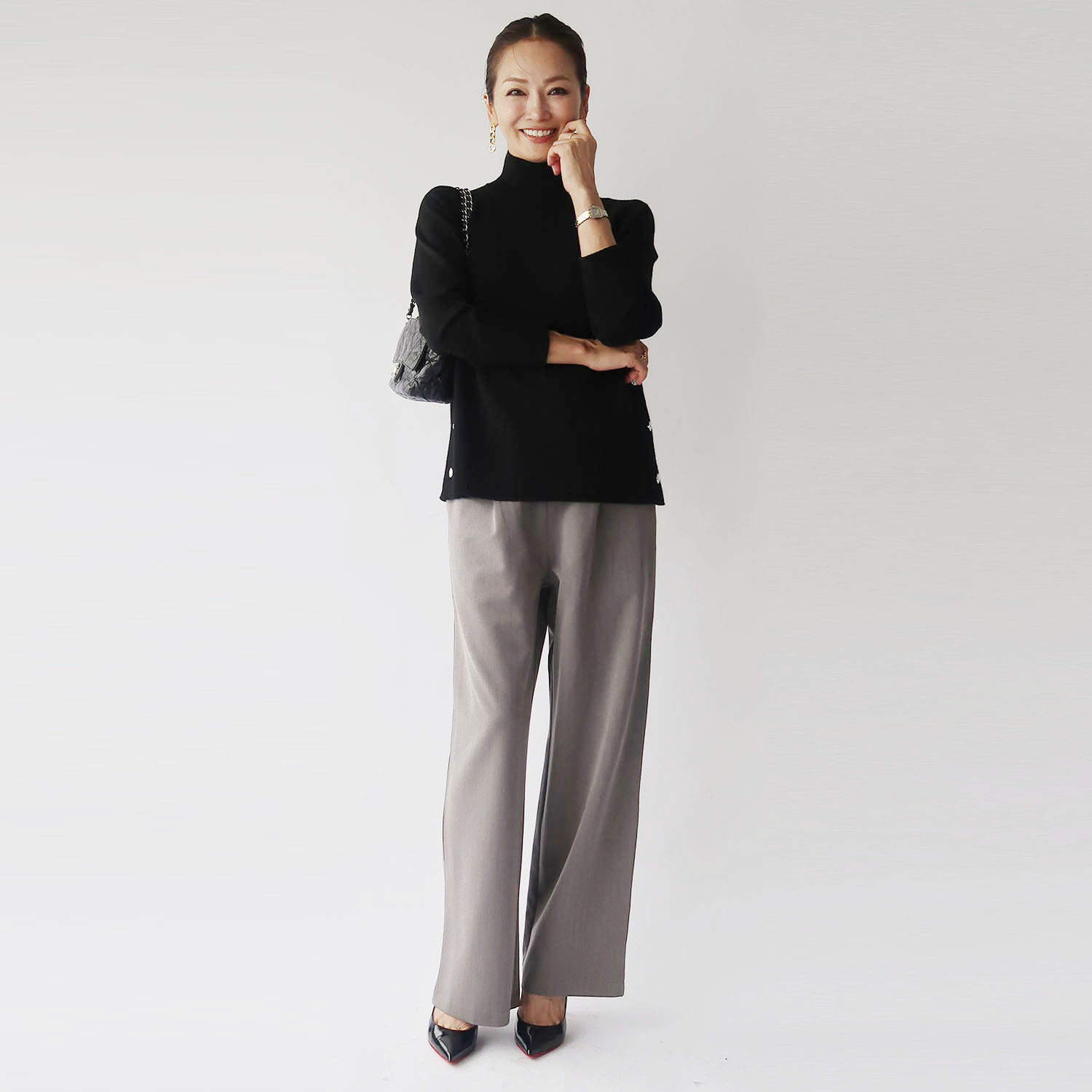 フーア ラメストライプ セミワイドパンツ