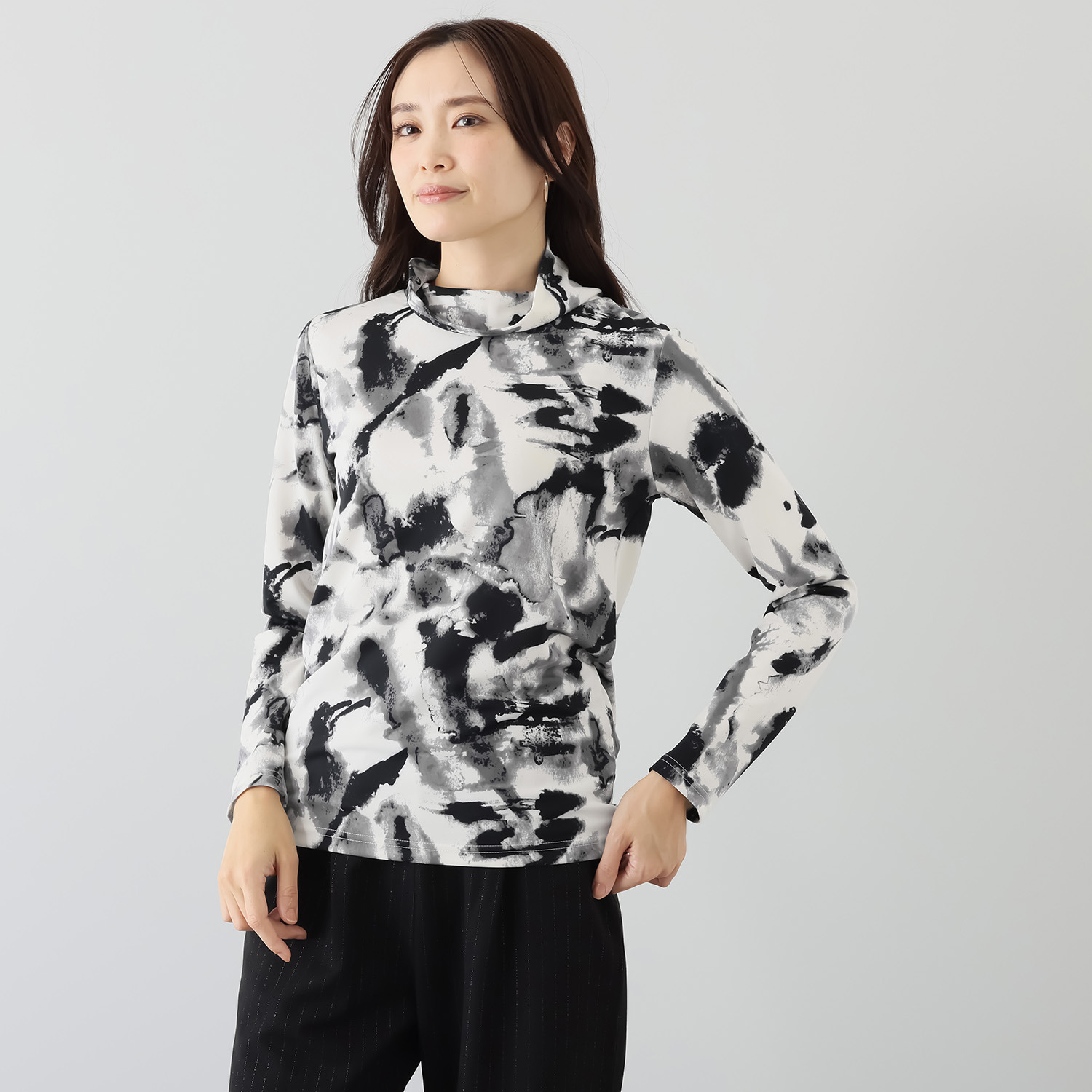 フーア グラデーションプリント ハイネック カットソープルオーバー