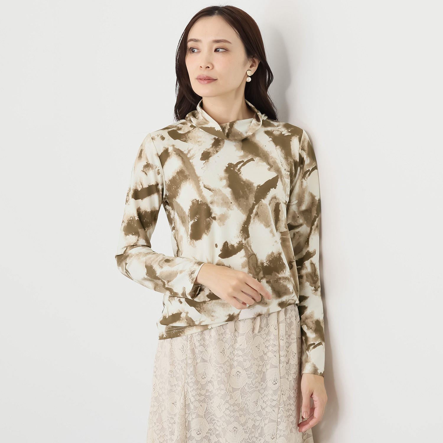 フーア グラデーションプリント ハイネック カットソープルオーバー