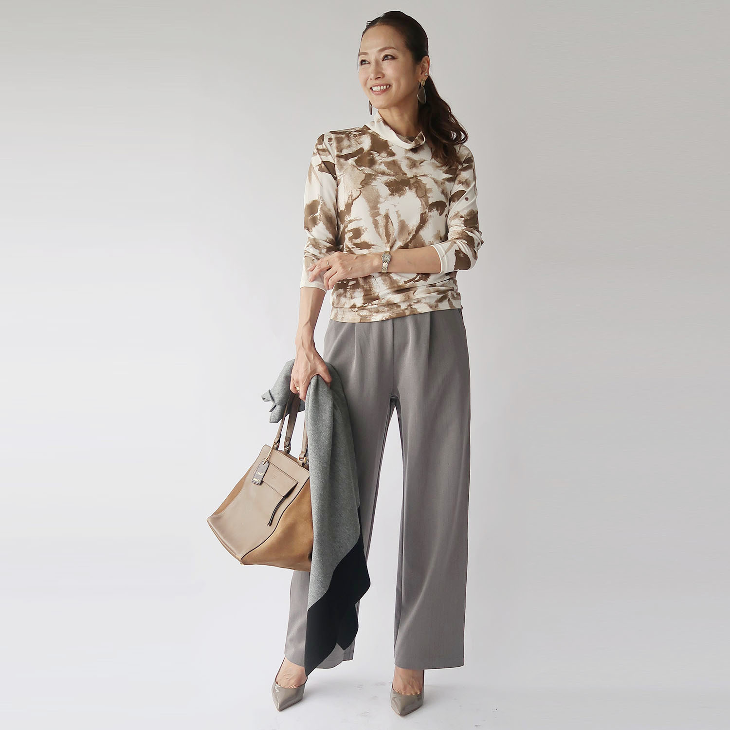 フーア グラデーションプリント ハイネック カットソープルオーバー