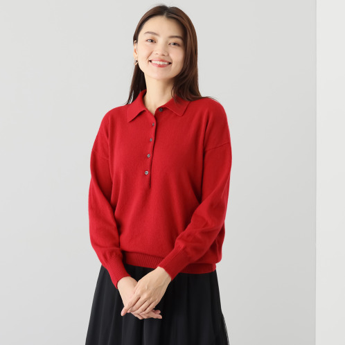 アズイズ　ビーマイセルフ　バイ　ネイチャーズ　モンゴルカシミヤ　セミワイドシルエット　ポロカラープルオーバー