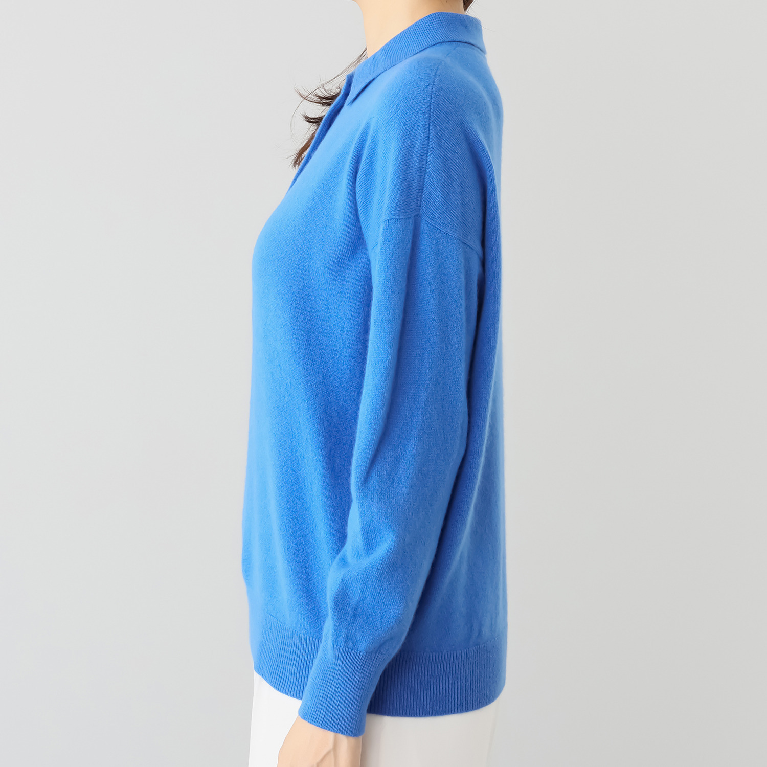 アズイズ　ビーマイセルフ バイ　ネイチャーズ モンゴルカシミヤ セミワイドシルエット ポロカラープルオーバー