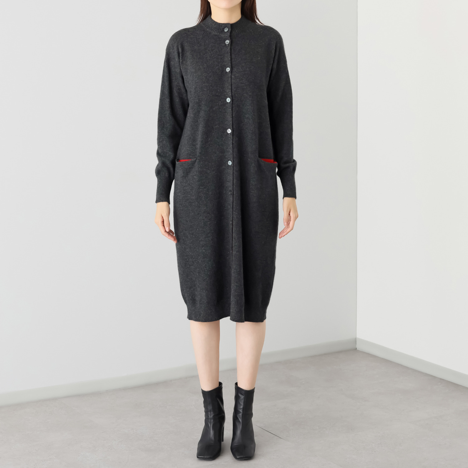 アズイズ　ビーマイセルフ バイ　ネイチャーズ モンゴルカシミヤ 配色使いワンピース