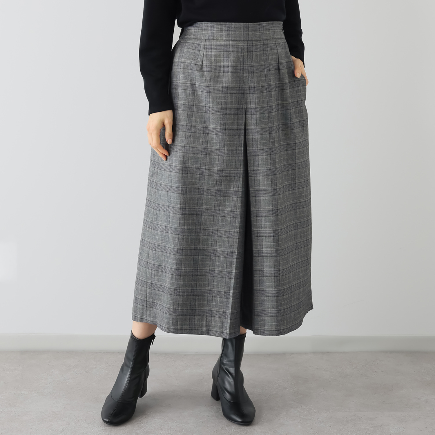 ベネディクション マシーンウォッシャブル グレンチェック柄 スカートライク キュロットパンツ