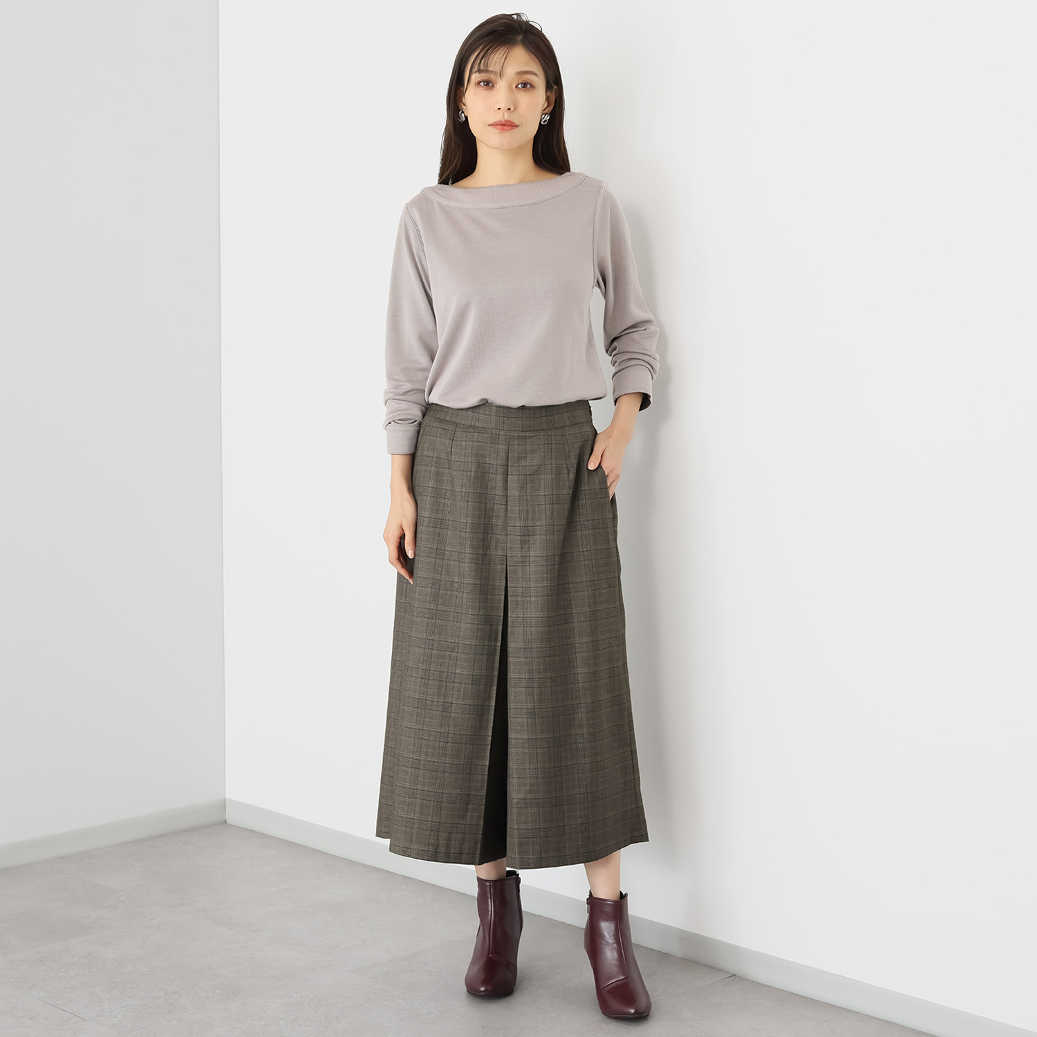 ベネディクション マシーンウォッシャブル グレンチェック柄 スカートライク キュロットパンツ