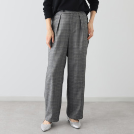 ベネディクション マシーンウォッシャブル グレンチェック柄 フロントタック ワイドパンツ
