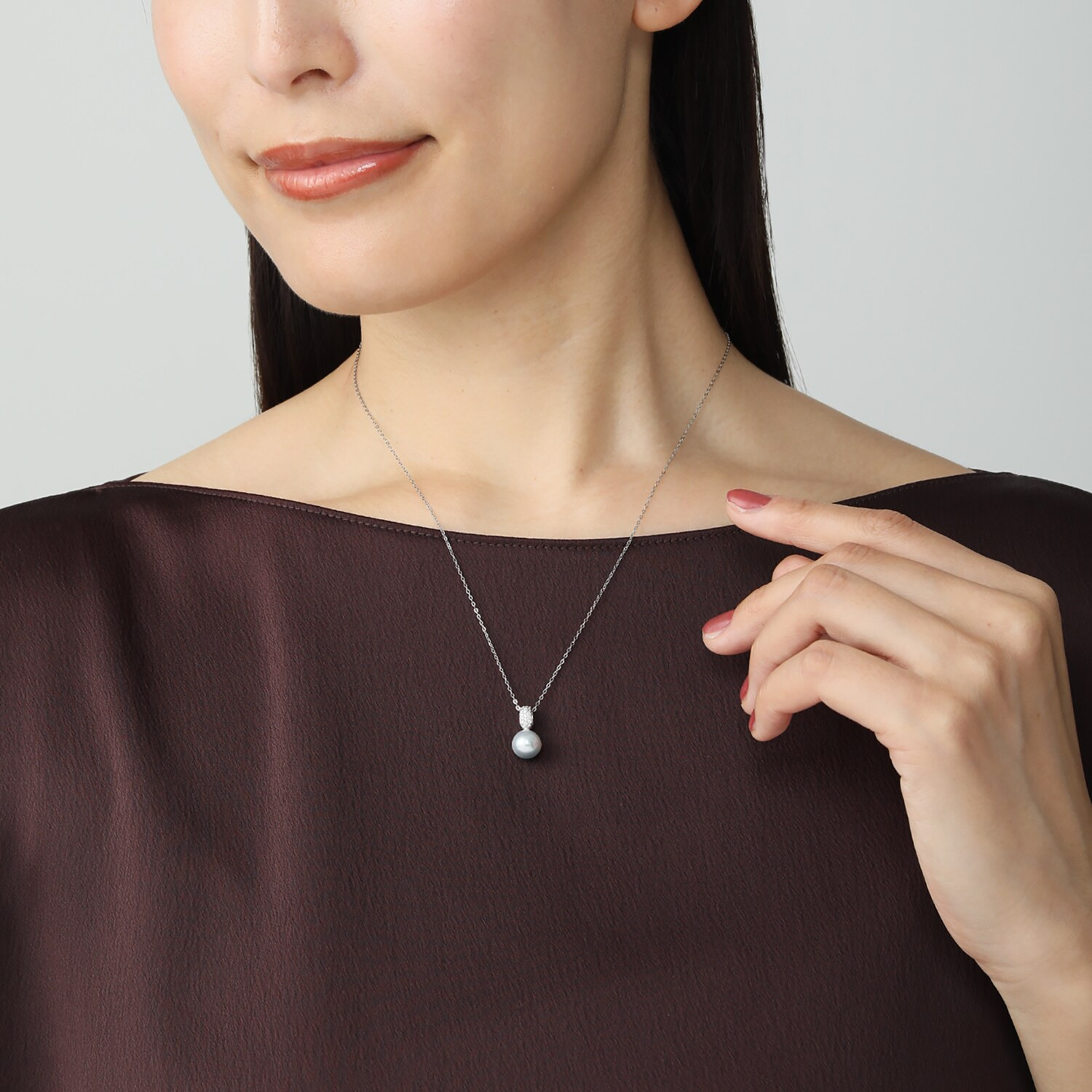 宇和海パール シルバー 宇和島産 越物 無調色ナチュラルブルー アコヤパール＆ＣＺ ネックレス