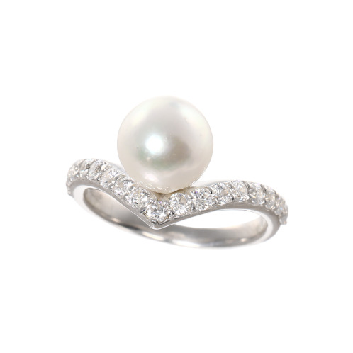 宇和海パール　シルバー　宇和島産　越物　無調色アコヤパール＆ＣＺ　ブリリアントリング