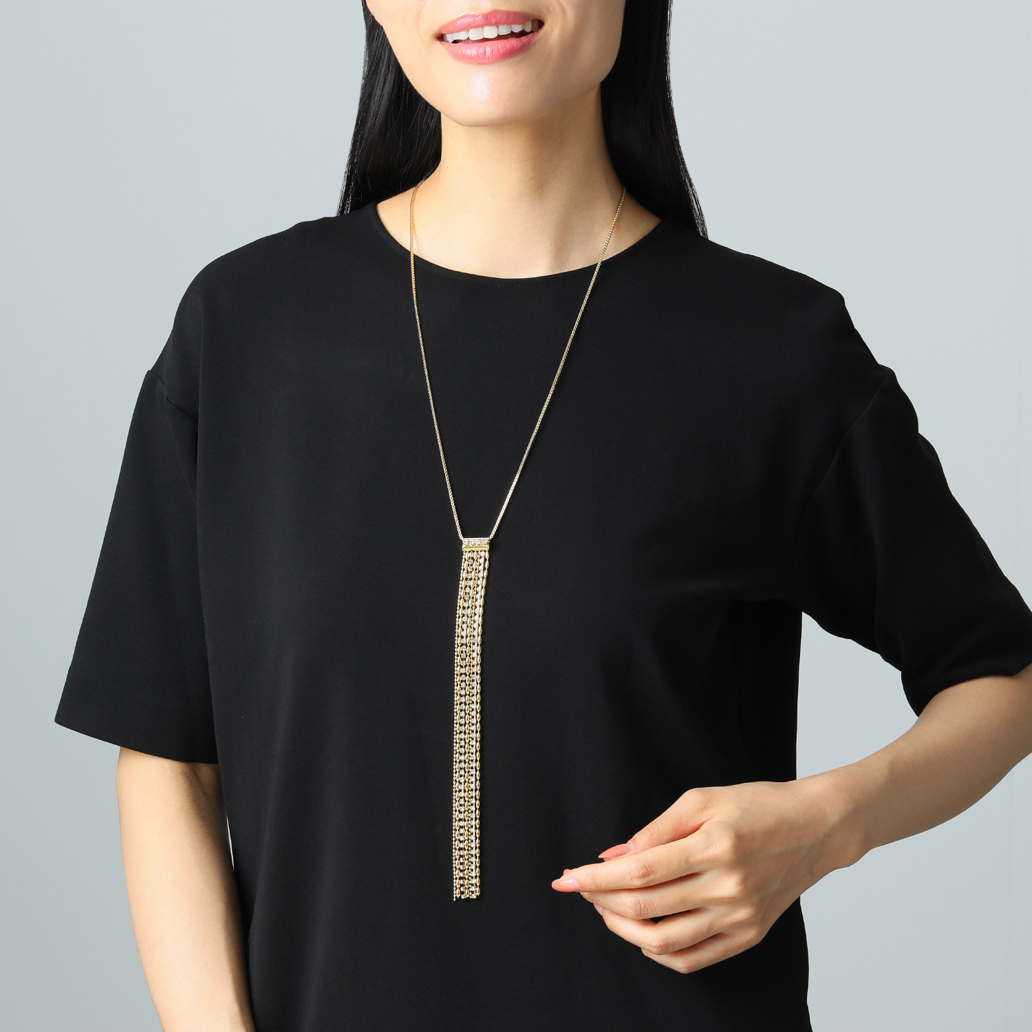 ユキコ　ハナイ プレシオサ社製 クリスタルガラス Ｙ字スライド ロングネックレス