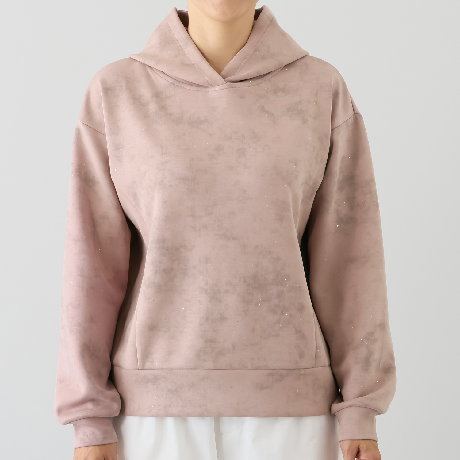 ヘブンアンドアース グリッターラメプリント アシンメトリージップ フーディープルオーバー