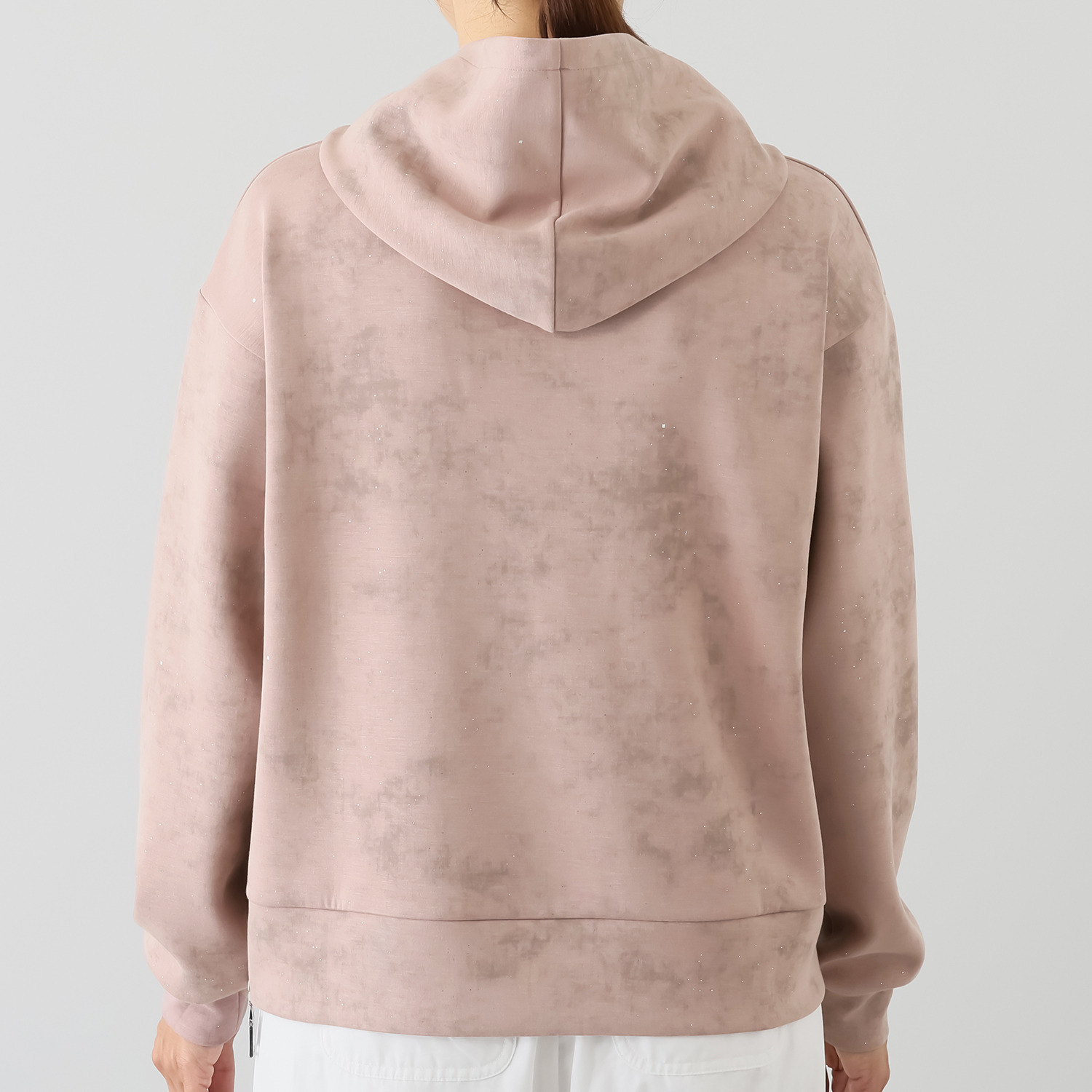 ヘブンアンドアース グリッターラメプリント アシンメトリージップ フーディープルオーバー